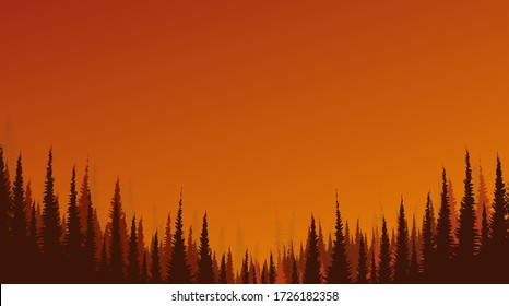 Sunshine and sunrise landscape background with Pine Forest,free space for text in put,vector