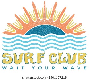 Sunshine Surf Club Kunstwerke. Genießen Sie das Strandleben. Sommervibes Kunstwerk. Surfklub-Design. Große Wellengrafik. 