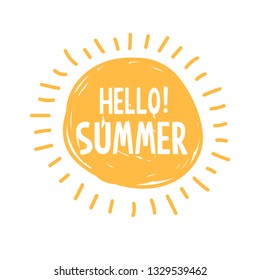 Sunshine symbol with Hello Summer lettering typography.
