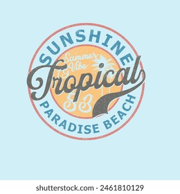 Sunshine tropical paradise beach typography distressed graphic tee