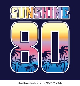 Sunshine typography, t-shirt graphics, vectors, surf