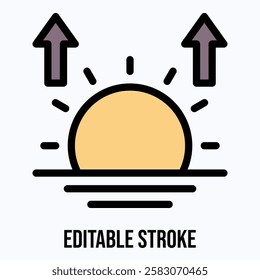 Sunshine Vector Icon. Morning. Sun And Upper Arrow Isolated Vector Icon.
