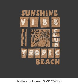 Sunshine Vibes Tropic Beach tipografia verão retro gráfico design cartaz