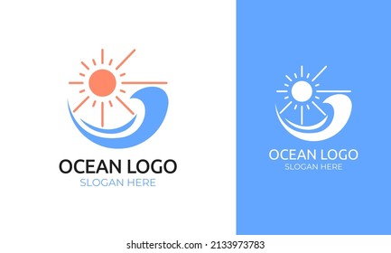 Sunshine wave logo design. Summer vector with ocean concept