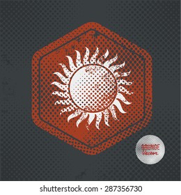 Sun,stamp design on old dark background,grunge concept,vector