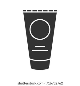 Suntan cream glyph icon. Silhouette symbol. Toothpaste tube. Negative space. Vector isolated illustration