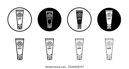 Suntan cream icon Collection of flat thin outline vector