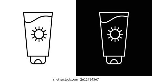Suntan cream icon set. Black illustration isolated for graphic and web design