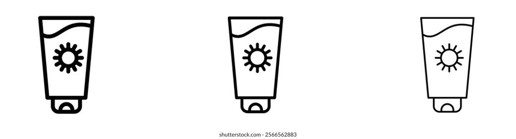 Suntan cream icon in tree different line stroke sizes.