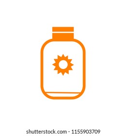 Suntan cream icon. Suntan cream vector, isolated, flat icon. Orange 
container. Linear suntan cream icon.