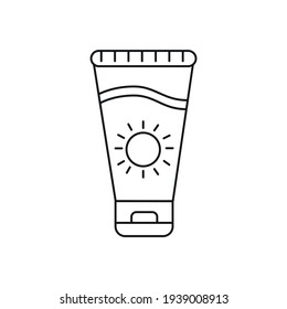 Suntan cream linear icon. Summer concept. Thin line customizable illustration. Contour symbol. Vector isolated outline drawing. Editable stroke