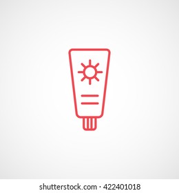 Suntan Cream Red Line Icon On White Background