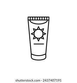 Ilustración de icono de línea vectorial de crema solar.