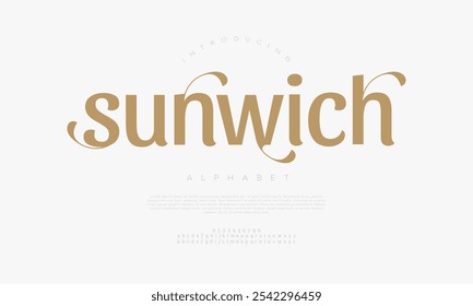 Sunwich tipografia beleza moda elegante minimalista serif italic fontes decorativo casamento vintage retro logos. Logotipo de fonte de luxo mínimo alfabeto. Ilustração vetorial