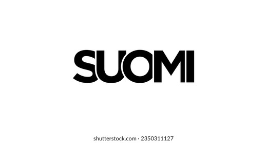 Suomi emblem for print and web. Design features geometric style, vector illustration with bold typography in modern font. Graphic slogan lettering isolated on white background.