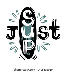 Sup board graphic and emblem for web design or print. Standup padle boarding vector sign - Vector