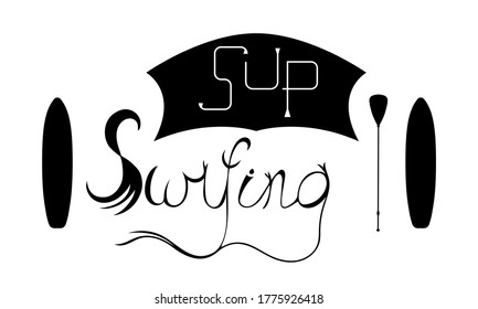 Sup board lettering isolated illustration. Paddle board