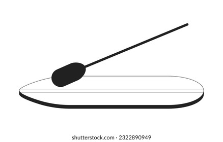 Sup board with paddle monochrome flat vector object. Summer physical activity. Paddleboarding. Editable black and white thin line icon. Simple cartoon clip art spot illustration for web graphic design