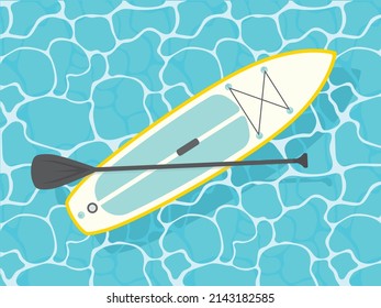 SUP board and paddle on wavy sea- vector illustration