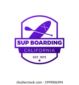 SUP Boarding logo, vector emblem