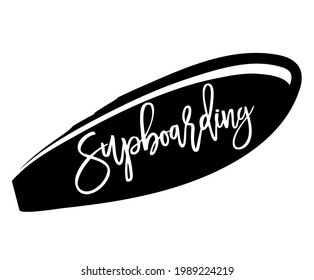 SUP boarding logos. Stand up paddling badges. Vector emblems with SUP boards, sup boarding hand drawn text.