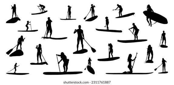 SUP silhouette. Stand Up Paddleboarding silhouette. SUP silhouette SVG vector on white background. svg