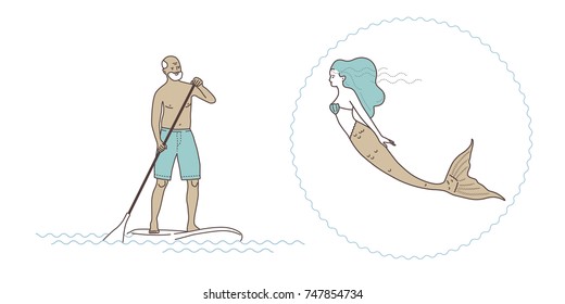 SUP. Stand Up Paddling. The old man and the mermaid.