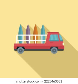 Sup surf truck icon flat vector. Paddle board. Water beach