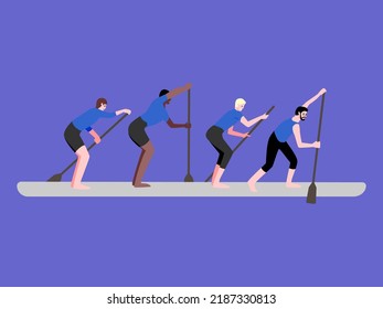 Sup surfing competitions. The World Cup. Men's team. Vector flat illustration. Isolated image.
