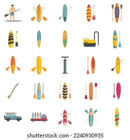 Sup surfing icons set flat vector. Surf board. Puddle gear isolated