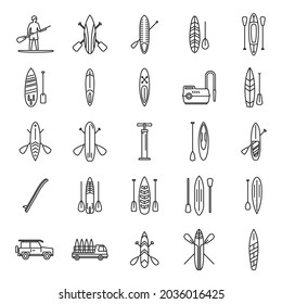 Sup surfing icons set outline vector. Surf board. Puddle gear