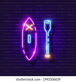 SUP surfing neon icon. SUP board glowing sign. Vector illustration for design. Water Sports concept.