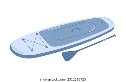 SUP water board with paddle. Standup paddleboarding isolated on white background. Flat vector illustration.