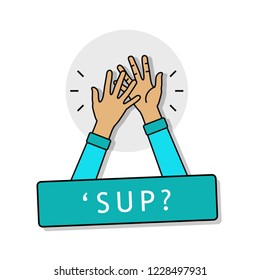 Sup What's Up Vector Illustration in Flat Line Art Style