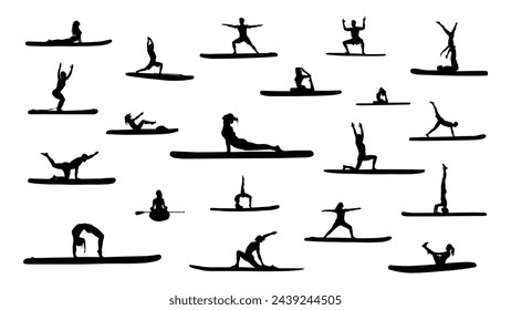 Sup yoga silhouette, yoga on a stand-up paddle board