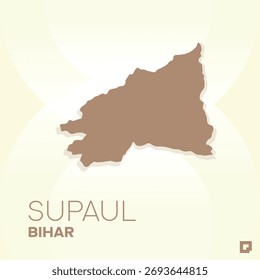 SUPAUL District Map, Bihar, India – Editable Vector Outline.
