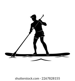 Supboarding vector icon. Man on sup board silhouette black on white