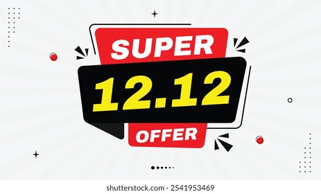 Super 12.12 Sale Offer – Shop Now with Exclusive Sale Banner Templates Featuring Black, Red, White Gradient Backgrounds and Unique Element Shapes for Eye-Catching Designs – Limited Time Only!