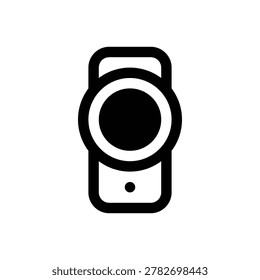 Super 8mm camera. Outlined stroke vector icon with black-filled details.
