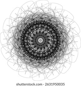 super abstract mandala, symbolizing emotion, anger and ruler, black and white