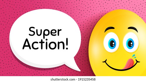 Super action symbol. Easter egg with yummy smile face. Special offer price sign. Advertising discounts symbol. Easter smile character. Super action speech bubble. Yummy egg background. Vector