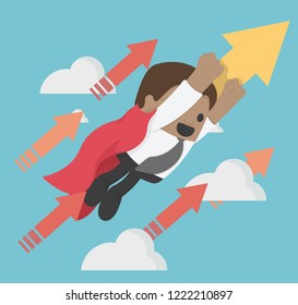 Super African Businessman flying upwards to success