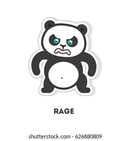 Super angry panda sticker. Isolated cute sticker on white background.