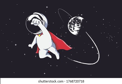 Super astronaut flies from Earth to space. Vector illustration