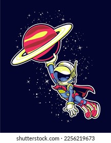 "Super astronaut" vector illustration design.
The design is suitable for use on t-shirts and posters.