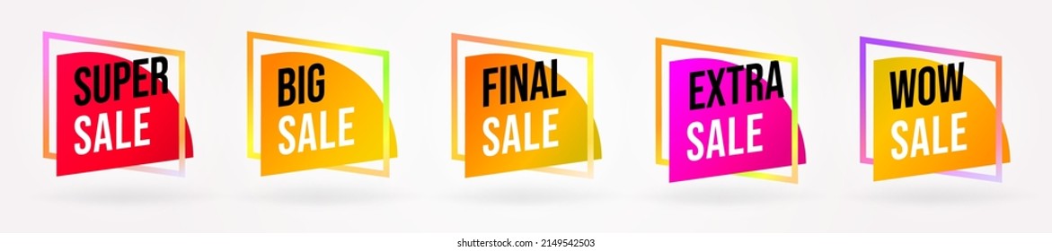 Super insignia con wow oferta especial de descuento extra. Reducción de precios grande, final y extra para ahorrar la ilustración vectorial del dinero del cliente. Colección de etiquetas de tienda en línea aislada en fondo blanco