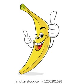 Super banana thumb up the best cartoon style. Vector illustration