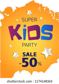 	
Super Banner for kids. Vector illustration. Lettering for web, congratulations, promotional pictures news, invitations, postcards, banners, posters