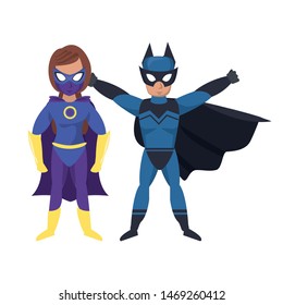 super bat heroes dark partners couple comic retro cartoon vector illustration graphic design