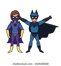 super bat heroes dark partners couple comic retro cartoon vector illustration graphic design